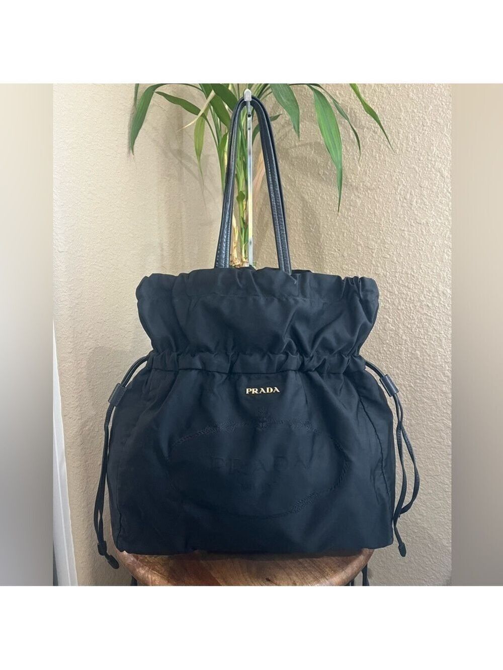 PRADA BLACK TESSUTO JACQUARD TOTE